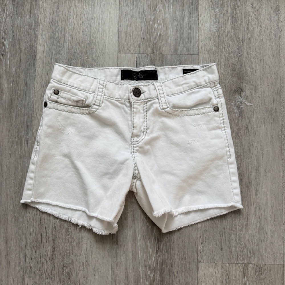 Jessica Simpson early 2000s Vintage Distressed White Denim Shorts / Jorts